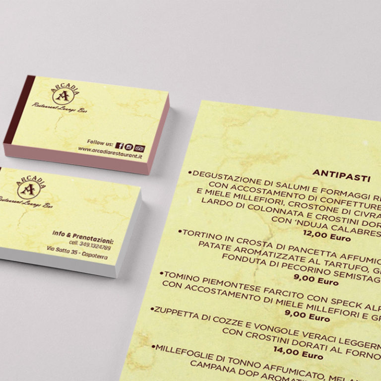 B.V. e Menù Arcadia Restaurant Lounge Bar